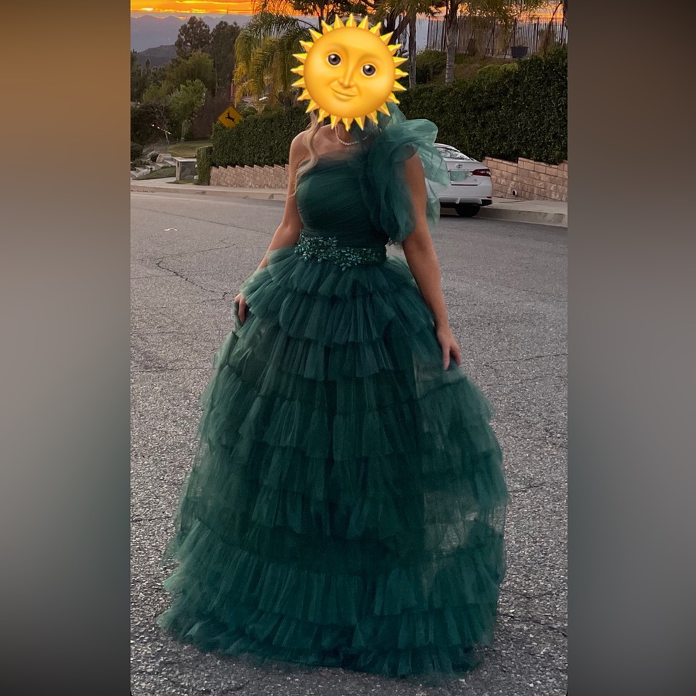 Green Designer Evening Gown wedding pageant shower photoshoot tulle stones $5K😍